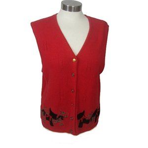 Marisa Christina vintage Women ugly Christmas Sweater Scottie Dog button vest L